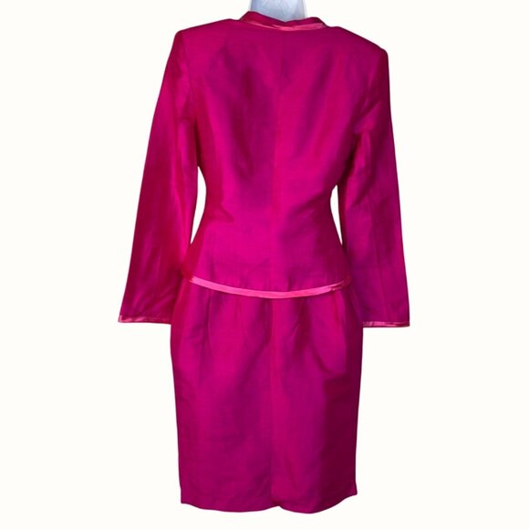 Vintage Versei Womens Fuchsia Silk Skirt Suit Set Size 4 Pageant Interview NWT - Picture 2 of 11